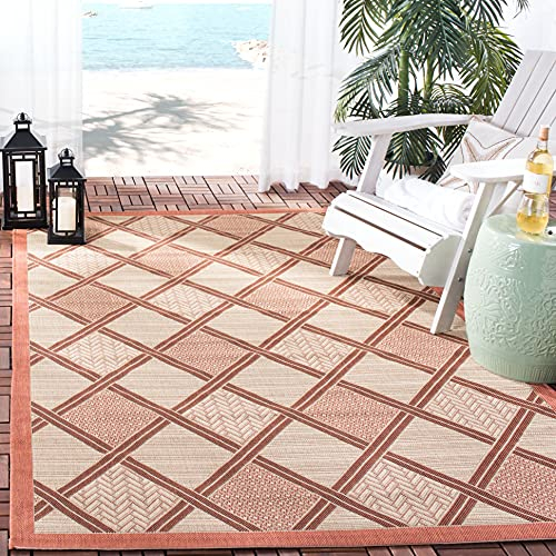 SAFAVIEH Washable Rug Outdoor Courtyard Collection - 5'3 x 7'7, Cream & Terracotta, Non-Shedding & Easy Cleaning, Ideal for Patio, Backyard, Mudroom (CY7570-11A7)
