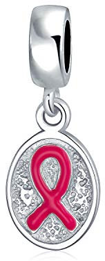 Élégance Émancipatrice : Breloque Pendentif Ovale Espoir Survivante Du Cancer Du Sein Ruban Rose En Argent Sterling Véritable .925 - Conçue Avec Soin Pour S'Adapter Aux Bracelets Européens