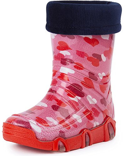 Ladeheid Kinder Mädchen Jungen Gummistiefel gefüttert Swk 03 (Rosa Herz, 31/32 EU)