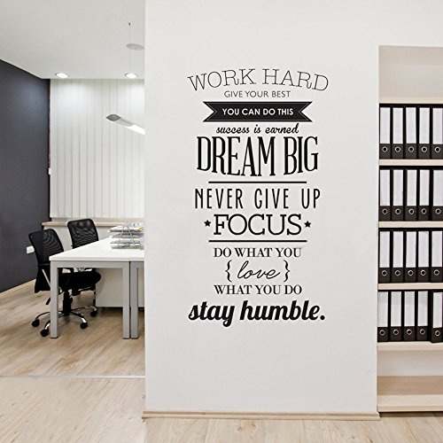 ufengke Wandaufkleber Motivierende Work Hard Wandtattoo Zitat Inspirierende Worte Buchstaben Einfache Dekorative Abnehmbare Wandstickers DIY Vinyl Wandtattoos für Wohnzimmer, Schlafzimmer