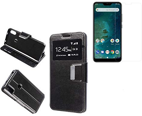 TD24H Funda Libro Ventana Negra para Xiaomi MI 6 Pro/MI A2 Lite (5.84) + Protector Pantalla 9H