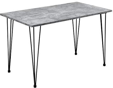 Table de Salle à Manger Cuisine Salon pour 4 Personnes Plateau MDF Pieds Acier Épingle à Cheveux 120 x 70 x 75 cm Effet Béton et Noir