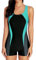 CharmLeaks Women's Sports Boyleg One Piece Swimming Costume Racerback Swimsuit Swimwear Black/Aqua L