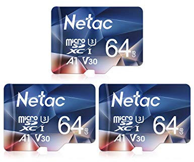 Netac 64G Scheda Micro SD, Scheda di Memoria 3 Pack, A1, U3, C10, V30, 4K, 667X, UHS-I, Velocità Fino a 100/30 MB/Sec(R/W), Micro SD Card per Telefono, Videocamera, Switch, Gopro, Tablet