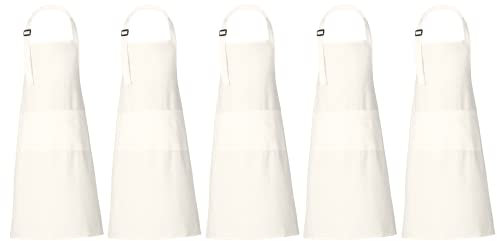 RAJRANG Set mit 5 Küchenschürzen Marshmallow Weiße Baumwollschürzen mit Taschen Unisex 69 x 89 cm