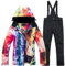 WYOUTDOOR Skianzug für Damen, Winterjacke und Skihose, bunt, Snowboard, Jacke und Hose mit Trägern, wasserdicht, mit Kapuze, Schneeanzug, Schwarz, Schwarz., L