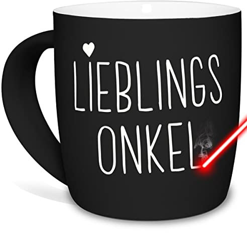 Tasse mit Gravur & Spruch - Lieblingsonkel - Geschenk für den Onkel, Lieblingsonkel, Weihnachten, Geburtstag - Keramik außen gummiert, Schwarz, 300 ml I Personalisierte Lasergravur