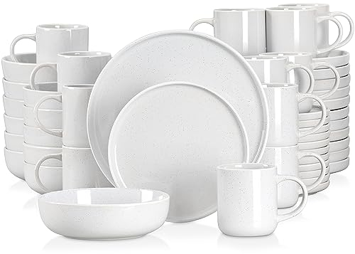 Tafelservice Steingut, vancasso SESAM Geschirrservice, 48 teiliges Kombiservice, mit Kuchentellern, Flachtellern, Kaffeetassen und Schalen, Scandinavian Design für 4-12 Personen