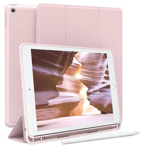 EAZY CASE - Schutzhülle mit Stifthalter für iPad 7./8./9. Generation Case 10.2 Zoll Hülle mit Stifthalterung Tablet Cover Touchpen Smartcase aufstellbar Klappcase Auto Sleep Wake Up Etui Rosa
