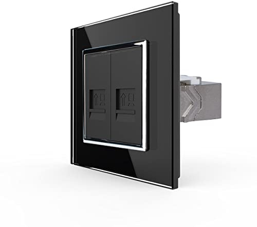 Livolo zweifaches LAN-Modul Patch CAT7 als End- oder Durchgangsdose RJ45 für UP mit Glasblende in Schwarz