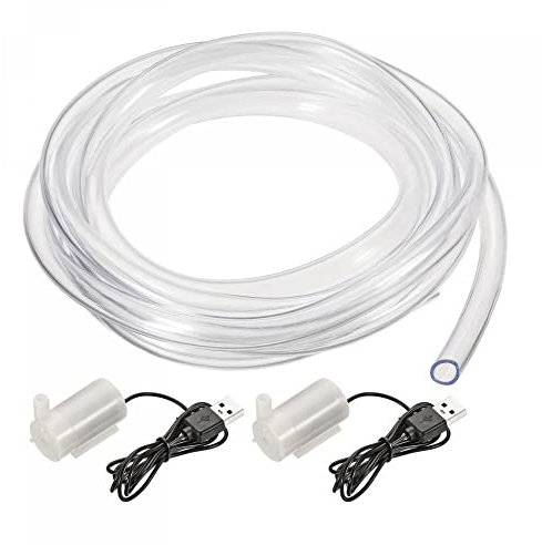 sourcing map Mini Water Pump, DC 3V Micro Submersible Motor Horizontal Style with USB Connector Clear Vinyl Tubing for Garden Plant