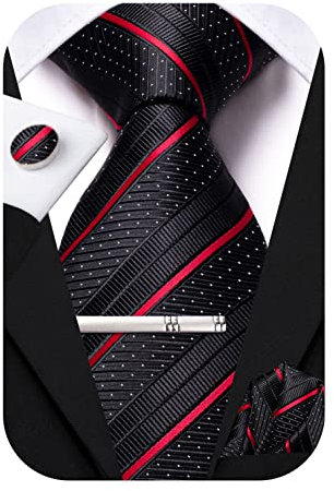 Hi-Tie Klassische Seidenkrawatten für Herren, Paisleymuster, 4 Stück, Schwarz und rot, M
