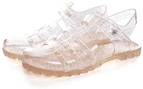 Hee grand Crystal Jelly Heel Sandalen für Damen, Sommer, Strand, Gelee Schuhe, Jelly Gold, 36 EU