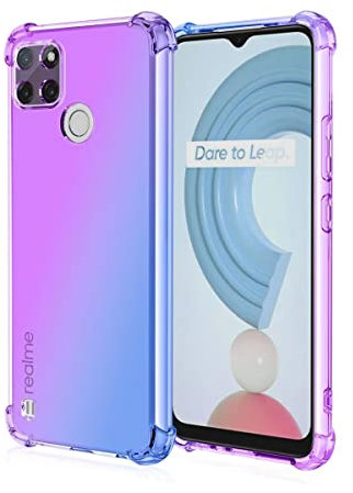 HONLEN Funda para Realme C21Y / Realme C25Y Carcasa, (6.5 Inches) Gradiente Transparente TPU Silicona Case, Protección de Esquina Mejorada Cover Azul púrpura