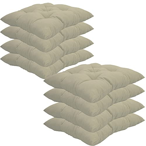 NYVI Stuhlkissen 38x38 cm ComfySeat Ecru 8er Set - Sitzkissen mit 6 cm Comfort Sitzpolster - Indoor & Outdoor - Gartenstuhlkissen aus Baumwoll-Mischgewebe - ÖkoTex 100