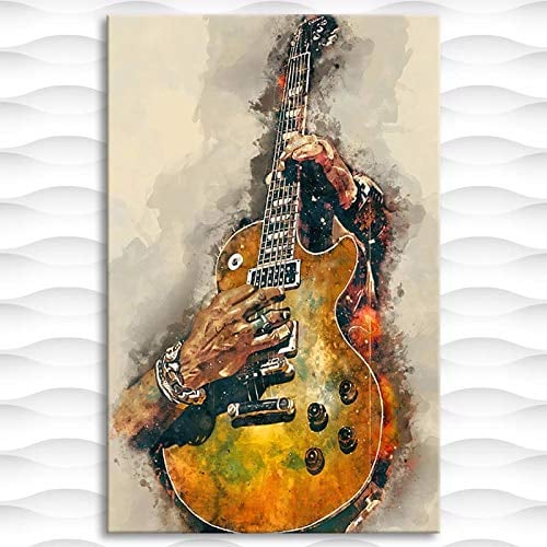 Abstrakte E-Gitarre Wandkunst Leinwanddrucke Poster Graffiti Kunst Musik Poster und Drucke Wohnzimmer Wohnkultur 60 x 80 cm (24 x 31 Zoll) mit Rahmen