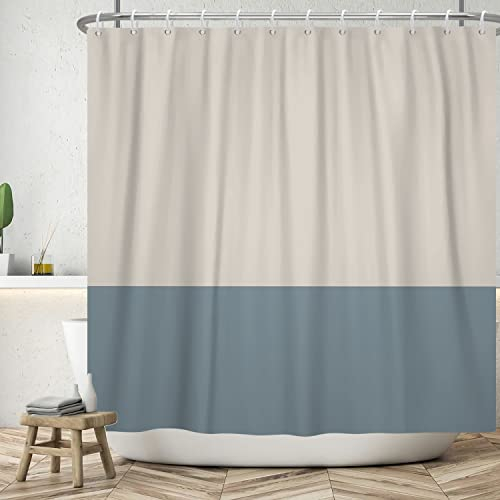 ASDCXZ Duschvorhang Blau 180x200 cm, Modern Beige Blau Spleißen Motiv Wasserdicht Textil Bad Duschvorhänge Waschbar Polyester Stoff Duschvorhang für Badewanne mit 12 Duschvorhang Hake