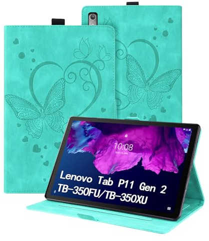 Auslbin Funda para Lenovo Tab P11 (2nd Gen) 11.5 Pulgada TB-350FU/TB-350XU 2022 Cuero Sintético Protección Suave Patrón de Mariposa Funda para Lenovo M10 3ª Generación,Verde