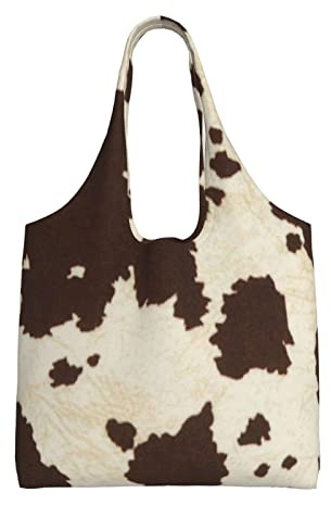 ASEELO Kuhfell Druck Damen Commuter Canvas Tasche Einkaufen Schultertaschen Tote Bag Daily Necessities Aufbewahrungstaschen