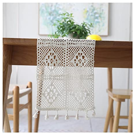 Epinki Frühling Tischläufer Spitzen Hohl Blumen, Polyester Tischläufer Sommer, Table Runner Modern Küche Esstisch Dekoration (Beige, 24x350 cm)