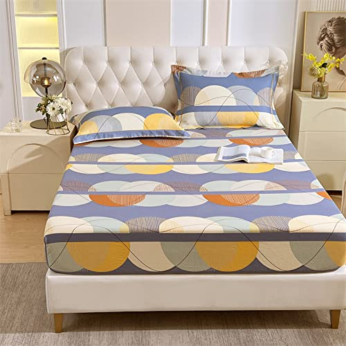 FCLDESHOP Weiches und Bequemes Spannbetttuch,Dickes Spannbettlaken aus gebürsteter Baumwolle, Schlafzimmer-Gastfamilie, bedruckter Matratzenschoner für Einzel-Doppelbett, rund, 180 cm x 200 cm
