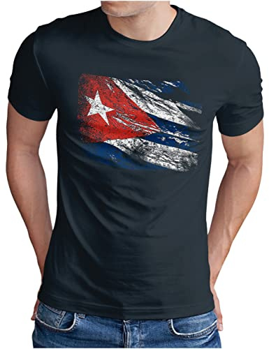 OM3® Vintage Flag Cuba T-Shirt - Herren - Havana Karibik Kuba Flagge - S - 5XL