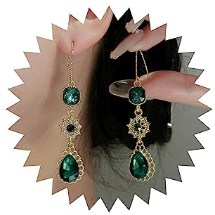 Wendalern Pendientes De Gota De Lágrima Simulada Esmeralda Verde Cristal Colgante Cz Flor Pendientes Colgantes Borla Larga Gancho Joyas Para Mujeres Niñas