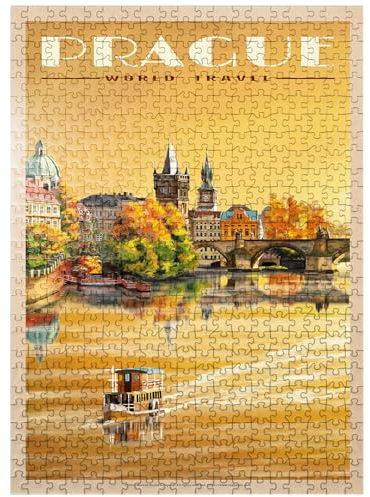 Prague, Charles Bridge - A Sunset's Old Town View - Premium 1000 Piece Jigsaw Puzzle for Adults