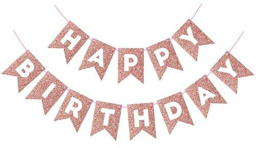 Hooqict Rose Gold Glitzer Happy Birthday Banner für Frauen, Mädchen & Geburtstagsfeiern
