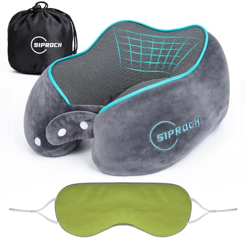 Siproch Cuscino Cervicale da Viaggio, in Memory Foam, per Collo per Aereo, Auto, Ufficio, con Maschera per gli Occhi