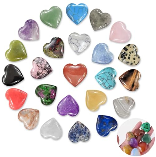 DALAETUS 24 Piezas de Cristales curativos en Forma de corazón, Piedras Naturales en Forma de corazón, Gemas pulidas múltiples para la curación Reiki de los Chakras, meditación y Equilibrio en el Yoga