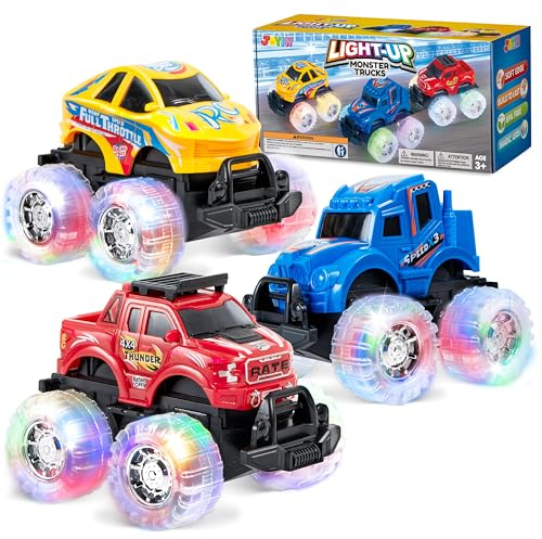 JOYIN 3er-Pack leuchtendes Monstertruck-Set, Spielzeug-Truck-Set mit 3 Farben, LED-Renntruck für Kinder, Geschenke für Jungen und Mädchen ab 3 Jahren
