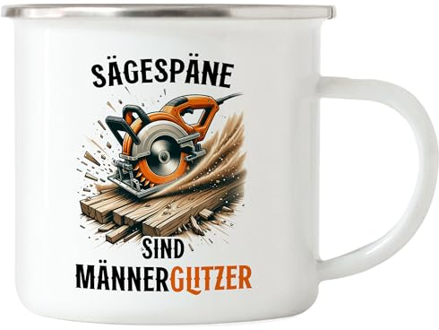 Hey!Print Sägespäne Männerglitzer Kreissäge Emaille Tasse Handwerk Männer Fliesenleger