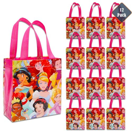 Disney Set di 12 sacchetti per bomboniere con principesse Disney Princess per bambini, riutilizzabili, per feste di compleanno con principesse Disney