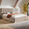 MOTIVENA Vigo Bett 140x200, Polsterbett 140x200, mit Bettkasten, mit Stauraum, mit Lattenrost, mit Kopfteil, ohne Matratze, Samt, Beige