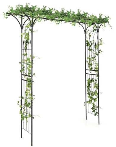 GOPLUS Arche de Jardin en Fer Forgé 205 cm, Treillis pour Diverses Plantes Grimpantes, Arche de Décoration Intérieure et Extérieure pour Cérémonie, Mariage, Jardin, 205 x 52 x 205 cm(Noir)