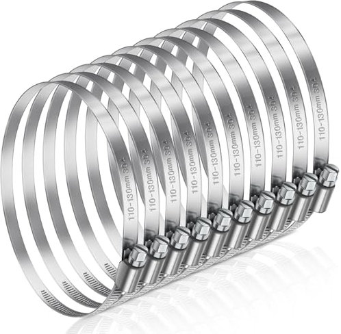 JatilEr Schlauchschellen 110-130mm, 8 Stück Einstellbare Schlauchklemme Edelstahl 304 Schlauchschelle Set Schlauchbinder, Rohrschellen für Auto, Industrie, Verbinden und Sichern von Rohrleitungen
