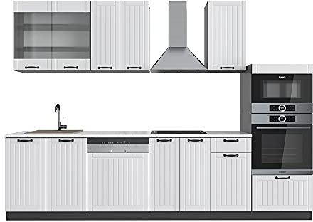 Vicco Küchenzeile Fame-Line, Weiß Landhaus/Anthrazit, 300 cm
