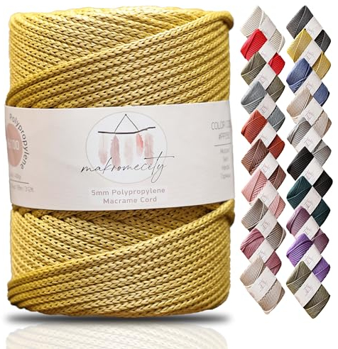 Makromecity, Cordoncino in poliestere macramè di alta qualità, 5 mm x 94,8 m, 5 mm, in polipropilene, macramè, uncinetto, macramè, per appendere alla parete, borse, sottopiatti, tappeti (senape)