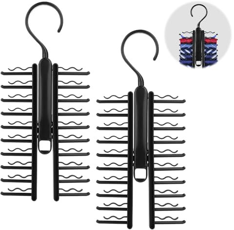 2 Pezzi Porta Cravatte, Portacravatte da Armadio Nero, Gruccia Portacravatte e Cinture da Armadio, Tie Rack Hanger, Appendiabiti con Clip Antiscivolo a 360 Gradi, per Cravatte, Cinture, Sciarpe