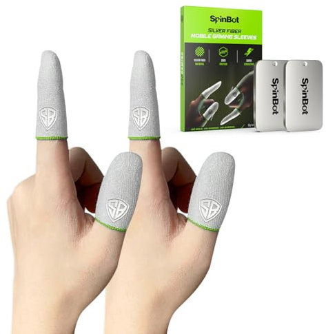 SpinBot Silver Fiber Thumb & Finger Sleeve for Mobile Game (4 Pieces), Pubg,Cod,Freefire -with Metal Carry Box-Pack of 2 Pair