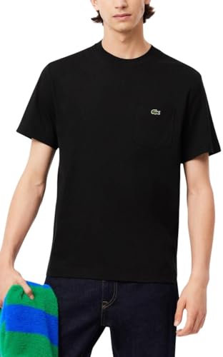 Lacoste T-Shirt mit Brusttasche, Baumwolle, Schwarz (UK, Alpha, XXL, Regular, Regular, Schwarz)