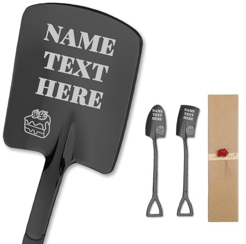 2 Pcs Personalised Ice Cream Spoons Custom Engraved with Your Own Design Name Text Logo Stainless Steel Coffee Dessert Spoons Includes Box for Family Friends Lovers (Black)