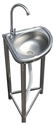 BAYTEWJX Lavello Piccolo ad Angolo,Vasca Singola Lavabo Triangolare,con Rubinetto e Gruppo di Scarico,Lavandino da Cucina ad Angolo,per Garage e Cortile,Ristorante,Lavanderia,Giardino.(34.1x34x78cm)