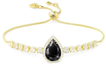 Linawe Armband Damen Schwarz Armbänder Tennisarmband, Gold Damenarmband Armkette Damen Schmuck Jewelry, Fossil Edelstein Diamant Kristall Tennis Bracelet, Charm Armband Modeschmuck