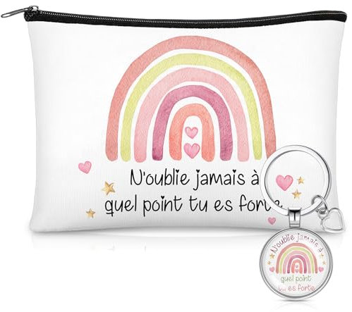 Xuniea 2 Pièces Set Trousse à Maquillage Inspirant Arc-en-Ciel Porte-Clé Motivationnelle Trousse à Cosmétiques Encourageante Cadeau Original pour Dames Noël Meilleur Ami Anniversaire Amitié Collègue