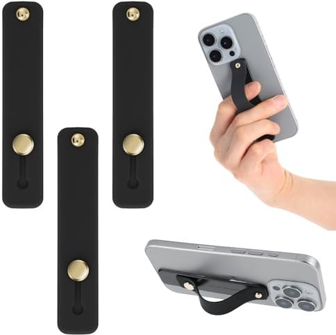 Gjinxi 3-in-1 Phone Loop Finger Holder - Universal Silicone Phone Grip Strap for Most Mobile Phones (Black)