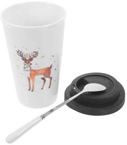 Levemolo 1stück Weihnachtskeramikbecher Ohne Henkel Mit Silikondeckel Festlicher Kaffeebecher Für Zuhause Büro Cafés Und Restaurants Für Kaffee Tee Milch Und Mehr