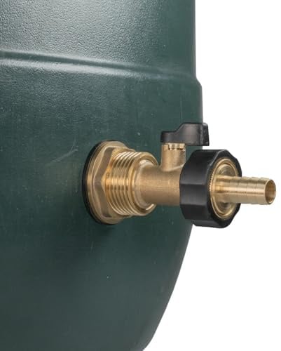 3/4 Water Butt Replacement Faucet – Brass Metal Lever Tap with UK Bib Outlet & Hose Barb Adapter,Quick Connect Garden Hosepipes (Brass Valve 1/2 Barb)