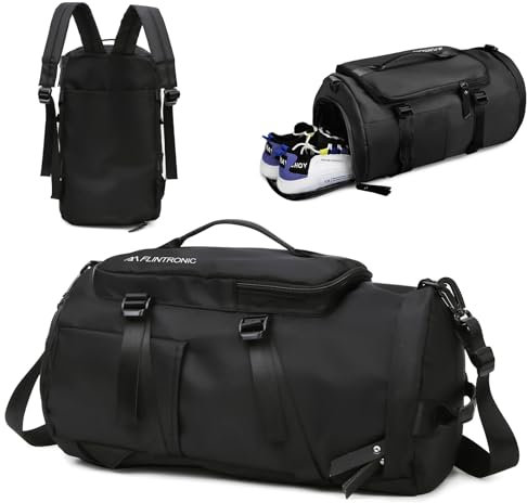 flintronic Sporttasche Damen Herren 33L Reisetasche mit Schuhfach Nassfach Faltbare Reisetasche Weekender Sporttasche Schwimmtasche FitnesstascheTrainingstasche für Reisen, Fitness, Sport (Schwarz)